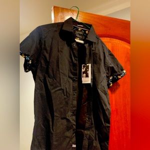 Black Dennim & Flower short sleeve button down.